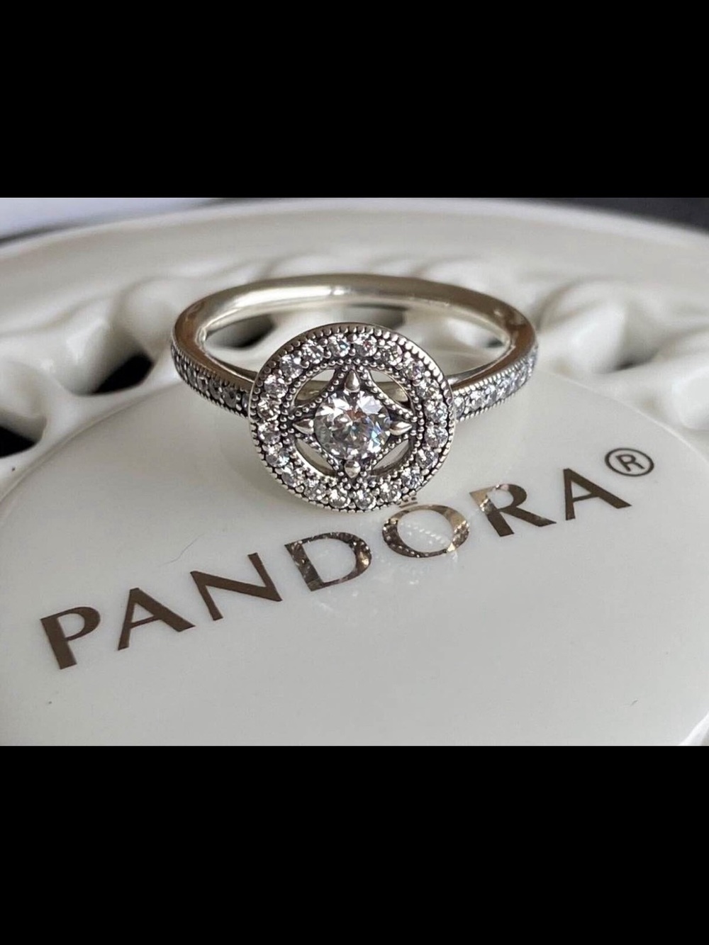 Pandora Silver Clear Halo Ring with Pavé Band